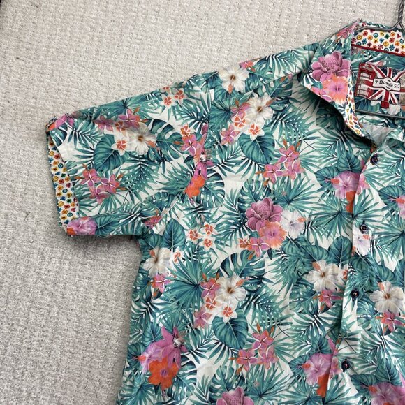 7 Downie St Couture Shirt Mens 6 Tropical Floral AOP Short Sleeve Button-Up - Picture 3 of 16